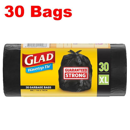 Glad XL 80L Extra Large Wavetop Tie Garbage Bags with Leak Proof Base 78 x 100cm