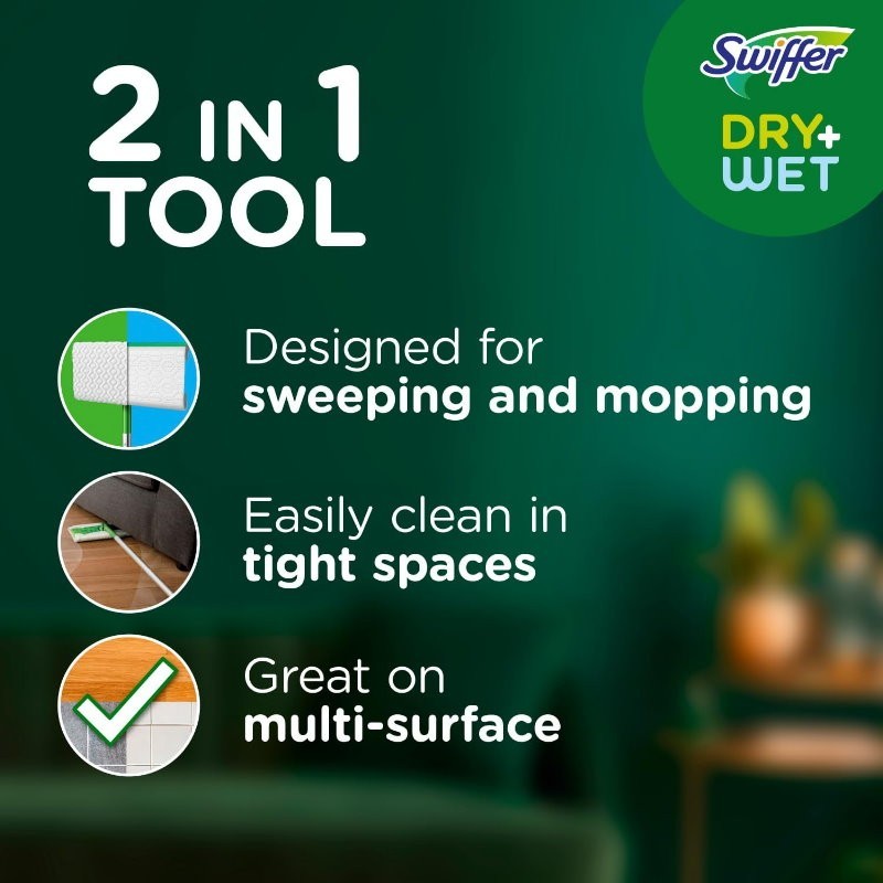 Swiffer Sweeper 2-in-1 Dry + Wet All Purpose Floor Mopping Cleaning Starter Kit