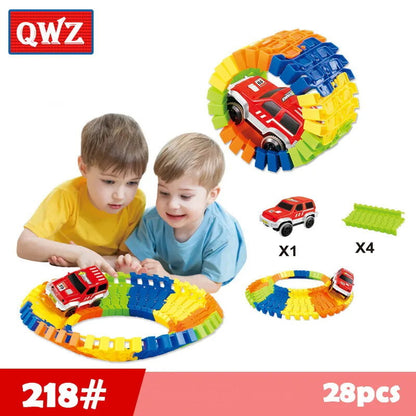 QWZ Railway Magical Flexible Track Car Toy Set DIY Railway Road 28/96/192 Pieces