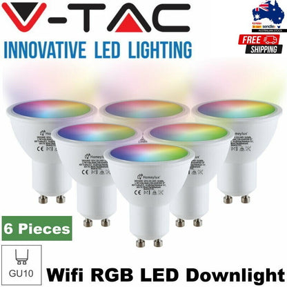 6-Pack V-TAC GU10 WiFi LED SMART Spotlight RGB 5.5Watt -Alexa & Google Assistant