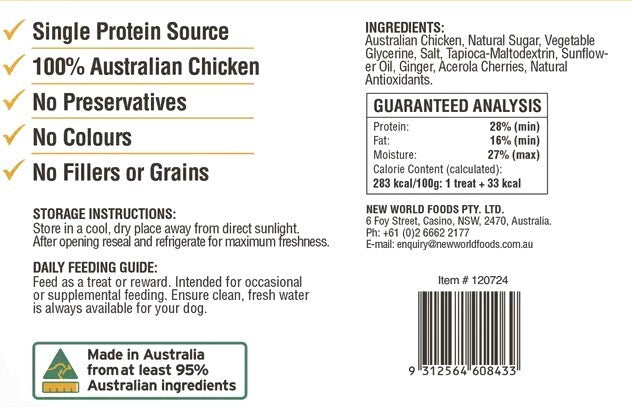 Natural Rewards Human Grade Chicken Dog Pet Food Treats Australian Made 500g