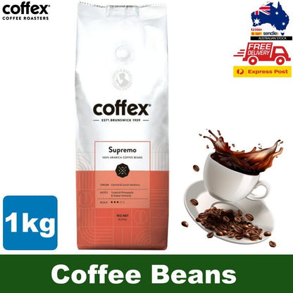 Coffex Supremo Blend 100% Arabica Whole Coffee Bean Roaster Medium Roast 1kg