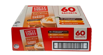 Uncle Tobys Oats Brown Sugar Cinnamon Honey Syrup Classic Variety 60 x Satchels