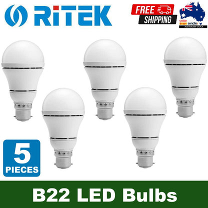 RITEK 5 PCs B22 LED Light Bulb 12W or 10W - No Flash, Non-Toxic, Save 80% Energy