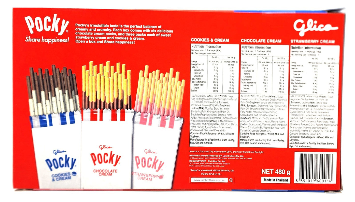 12 x 40g Glico Pocky Chocolate Cookies & Cream Strawberry Cream Biscuit Sticks