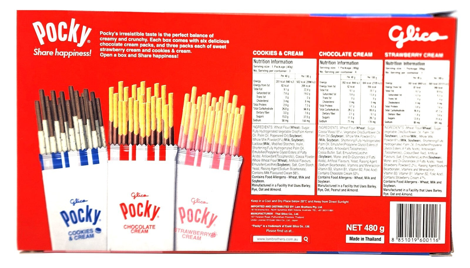 12 x 40g Glico Pocky Chocolate Cookies & Cream Strawberry Cream Biscuit Sticks