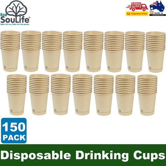 EcoSouLife 150 Pack Bamboo Pulp Cups Natural 355 mL Disposable Drinking Cups
