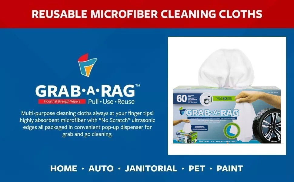 Grab A Rag Reusable Washable Microfibre Rags Towel Cleaning Cloth 60 / 120 Count