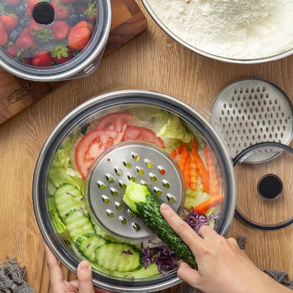 MIU 11-Piece 18/8 Stainless Steel Mixing Bowls Set with 4 Lids & 3 Graters