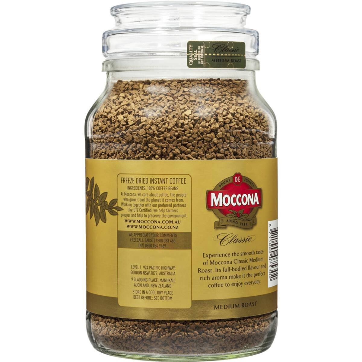 Moccona Freeze Dried Office Instant Coffee Classic Medium Roast 400g Glass Jar