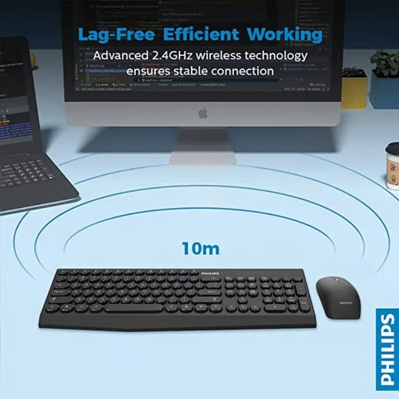 Philips Compact Wireless Keyboard & Mouse Combo PC Windows Mac Chrome OS Linux