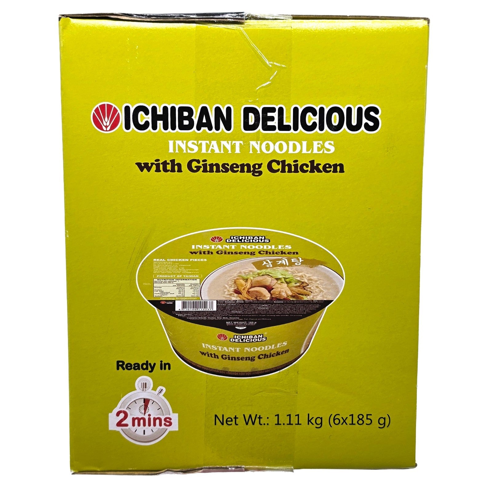 Ichiban Delicious Ginseng Chicken Ramen Instant Bowl Noodles 6 x 185g 人參雞湯泡麵