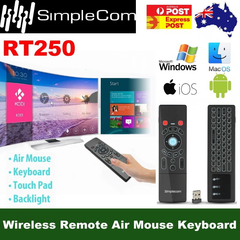 Simplecom RT250 Rechargeable 2.4GHz Wireless Remote Air Mouse Keyboard Touch Pad