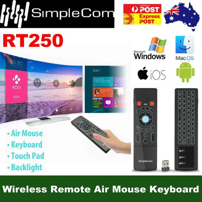 Simplecom RT250 Rechargeable 2.4GHz Wireless Remote Air Mouse Keyboard Touch Pad