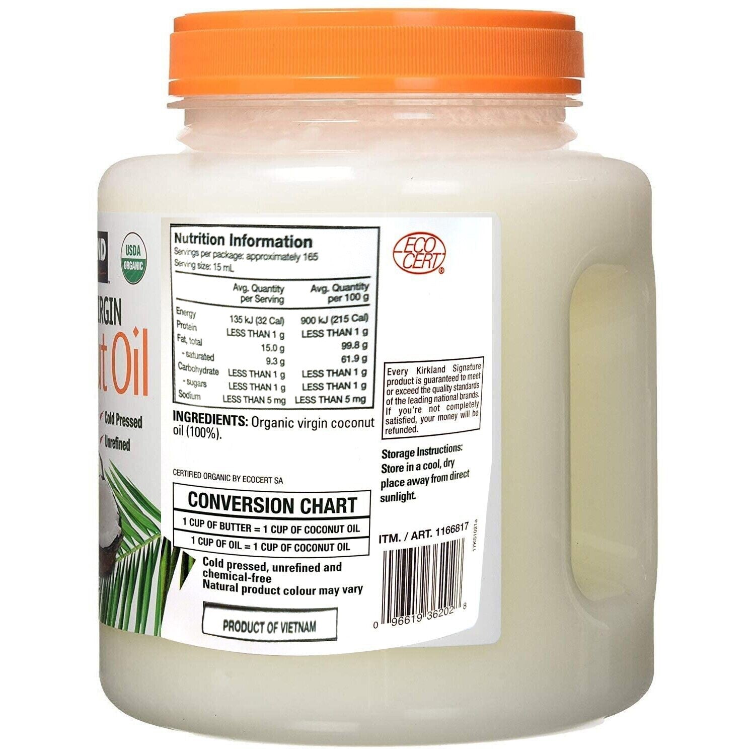 Organic Virgin Coconut Oil Cold Pressed Unrefined Kosher Butter Substitute 2.48L