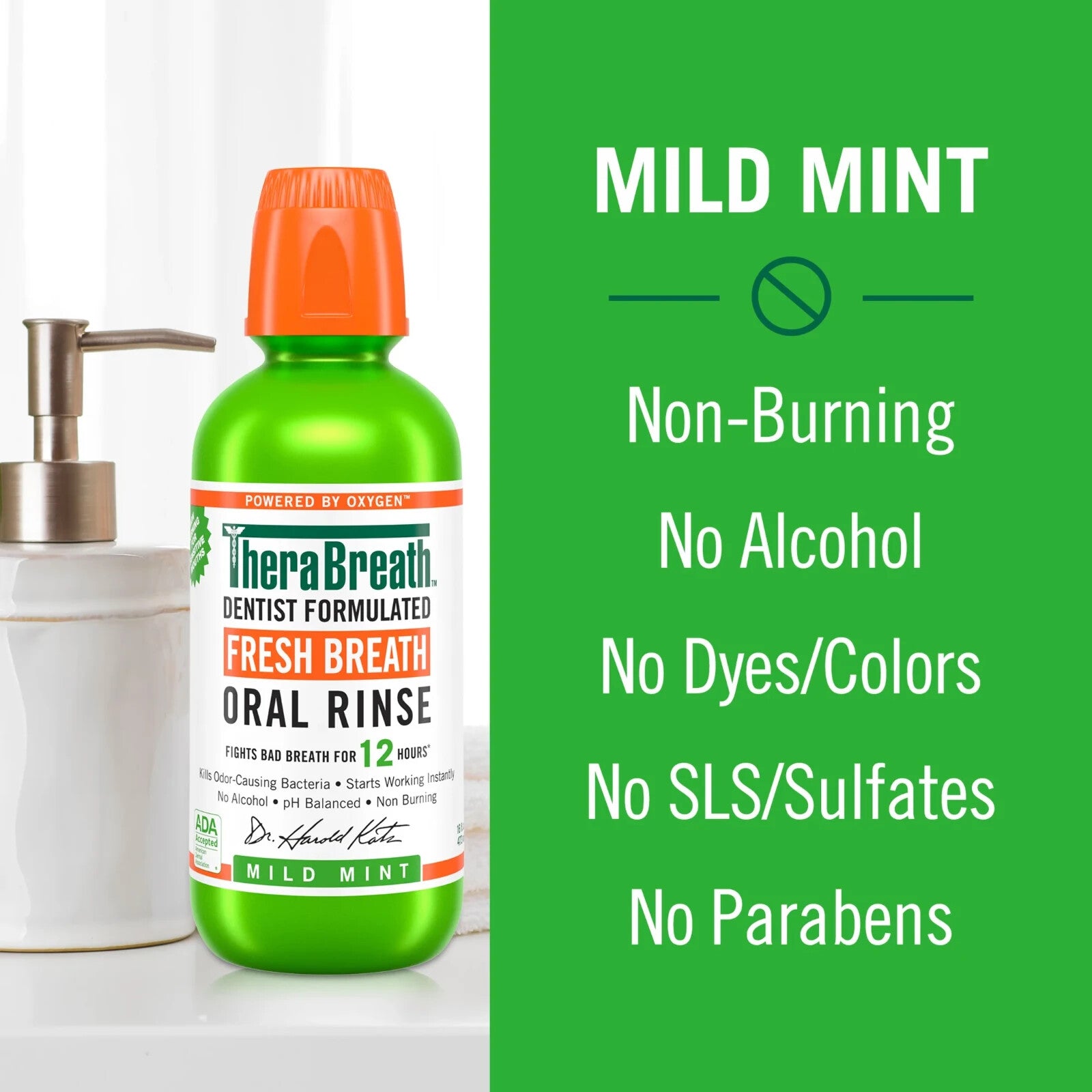 TheraBreath Mild Mint Gentle Non-Burning Mouthwash Oral Rinse Fresh Breath 2x 1L