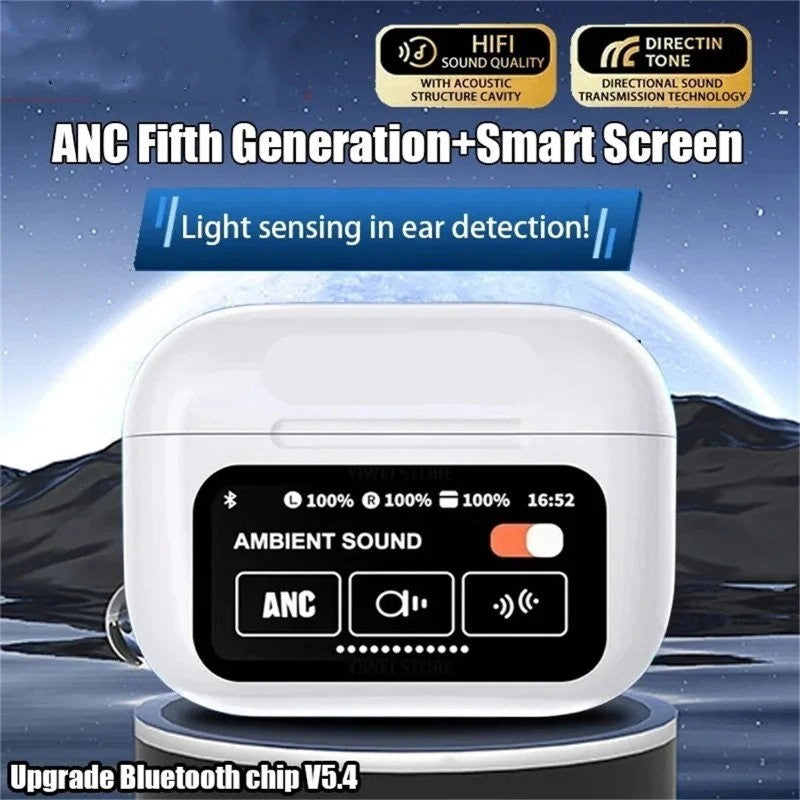 A9 Pro Smart Bluetooth 5.4 Earbuds ANC & ENC Noise Reduction Touch Screen, Mic