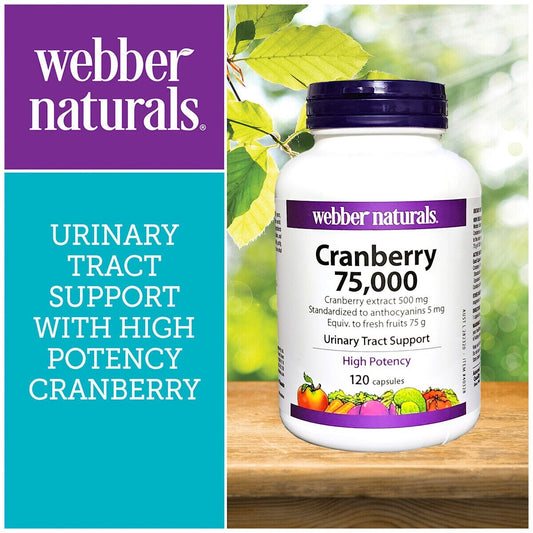 Webber Natural Cranberry 75000 Extract 500mg 120 Caps Urinary Tract Support