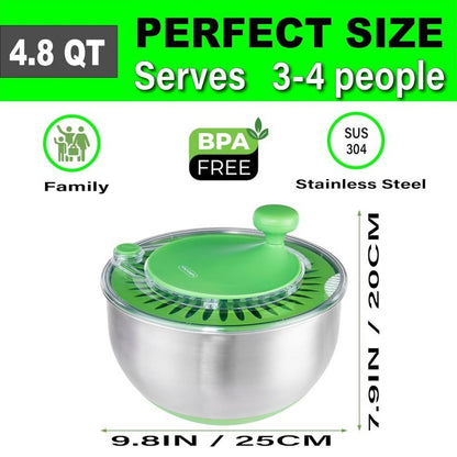 Rollkitchen 4.5L Stainless Steel Salad Spinner Spin Dry Multi-Use Lettuce Washer