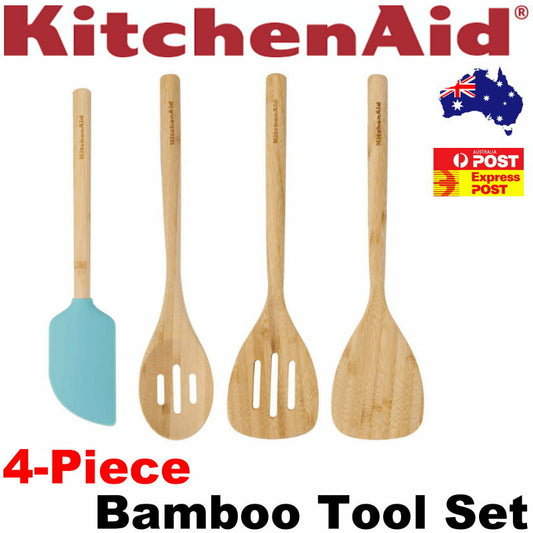 KitchenAid 4-Piece Bamboo Tool Set -Solid Turner, Slotted Turner, Spoon, Spatula
