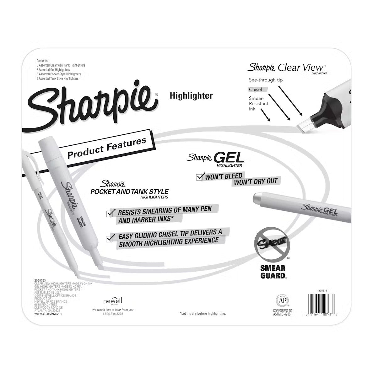Sharpie Highlighter Variety Pack 18 Pack Clear View Gel Pocket Tank Highlighter