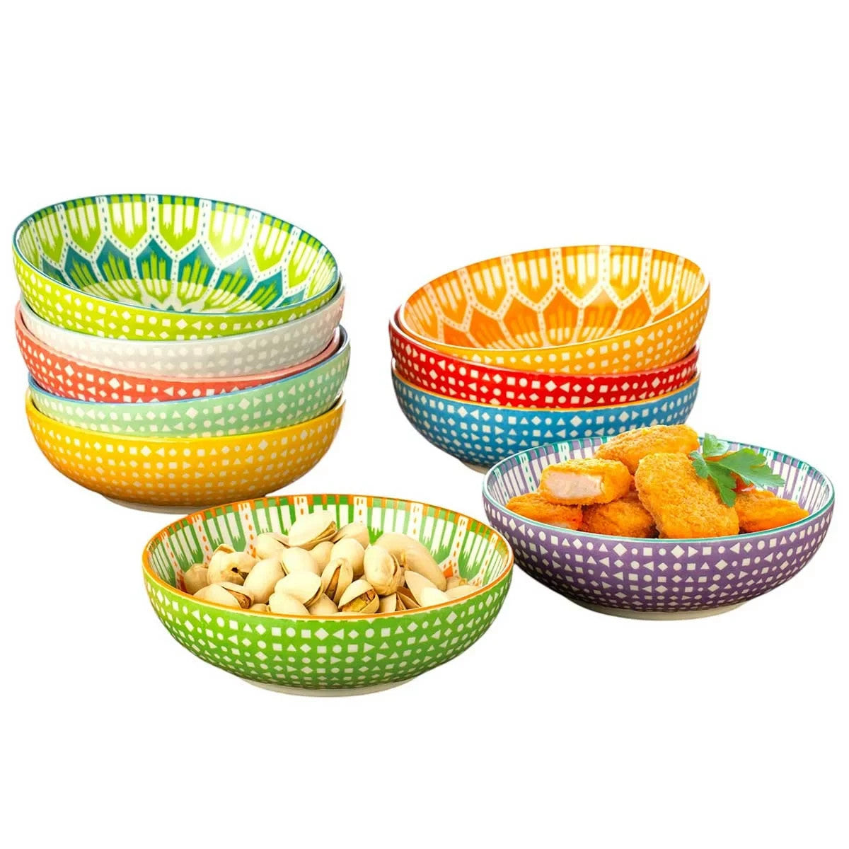 Signature Housewares Snack Bowls Set Food Stoneware Dishwasher Safe Bowls 10 pcs
