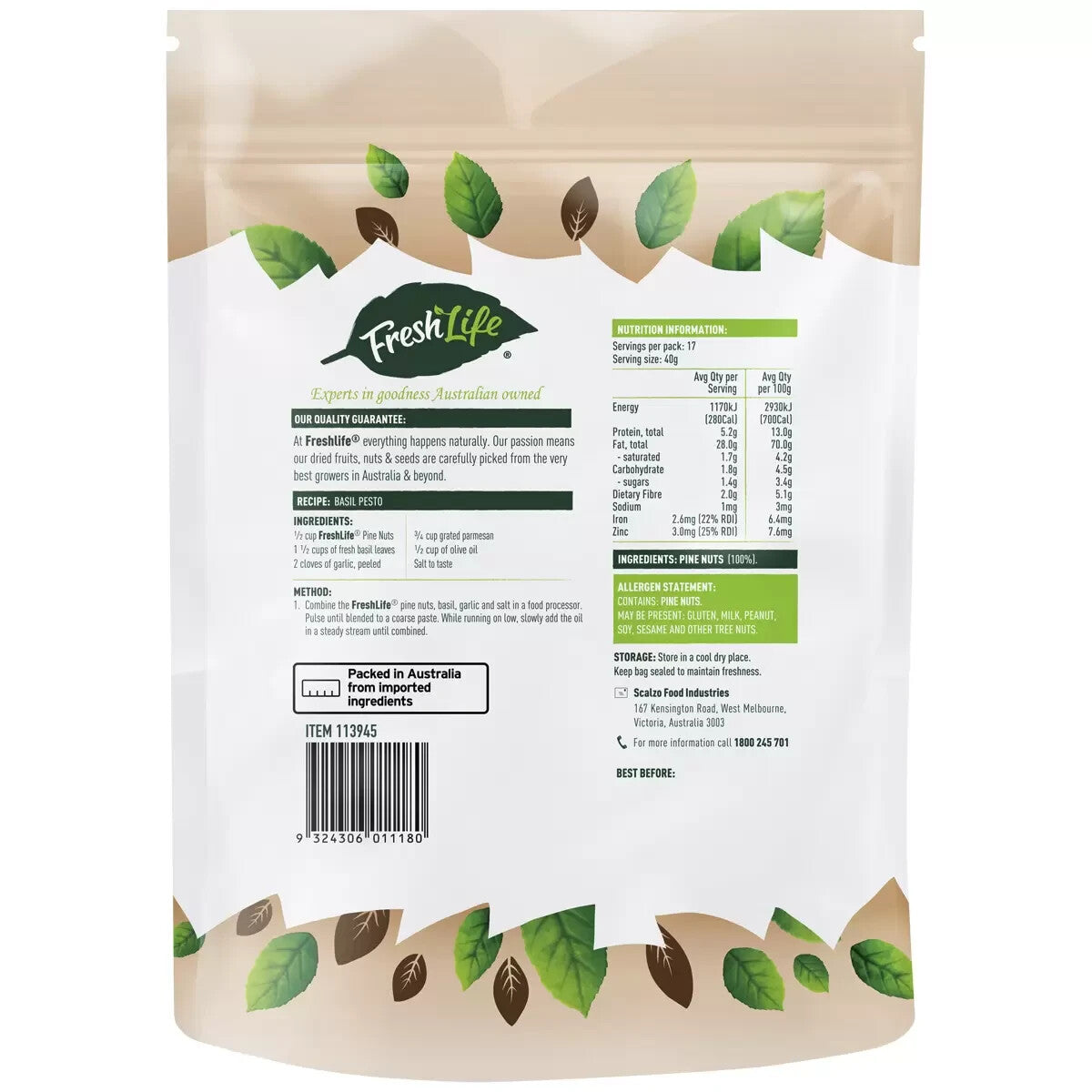 FreshLife Pine Nuts Rich in Nutrients Great Source of Fibre Ideal For Pasta 680g
