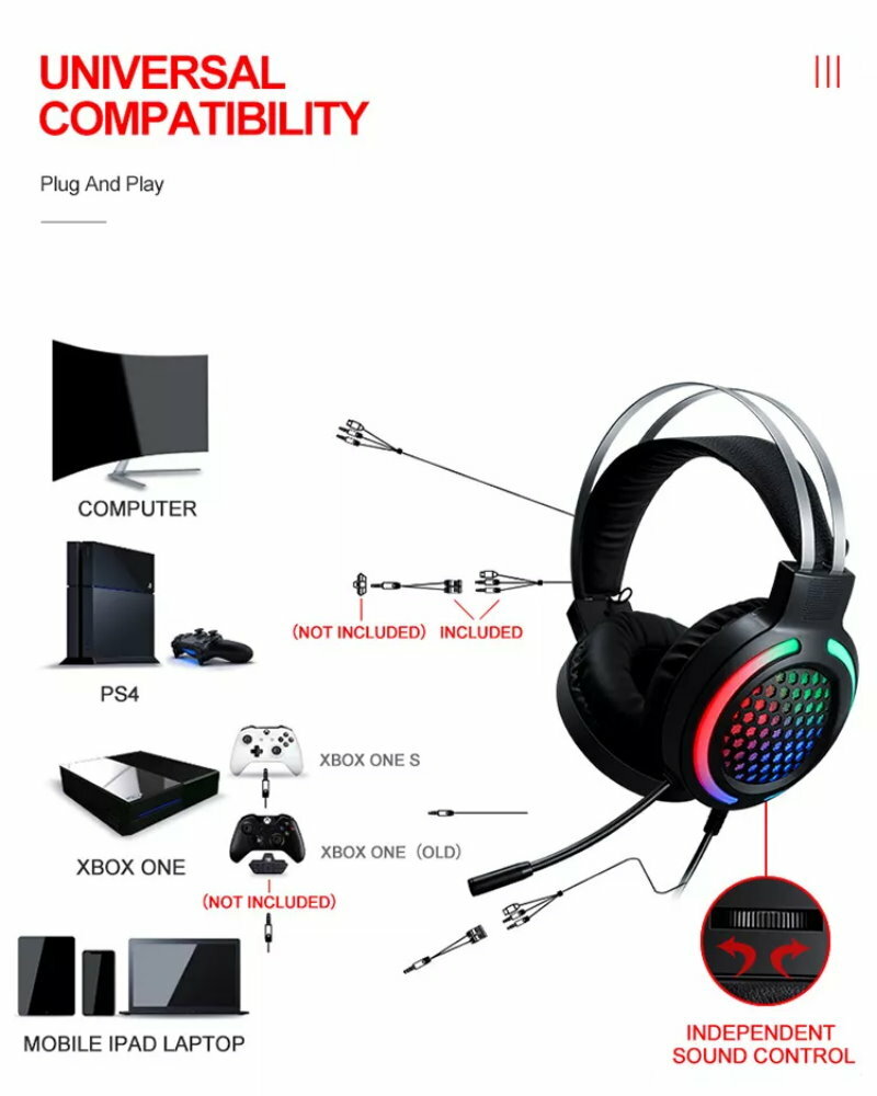 T-Wolf TF-400 4-in-1 Gaming Kit LED Backlit Gaming Keyboard Headset Mouse Pad