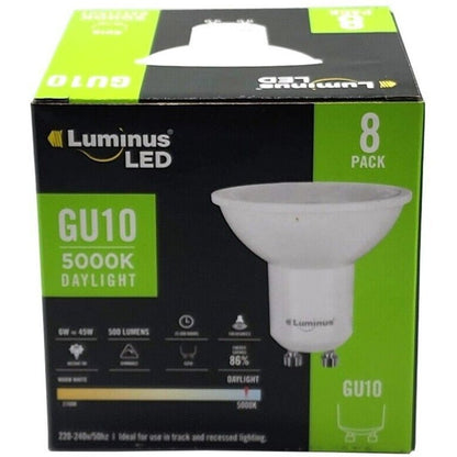 Luminus 8-Pack Dimmable GU10 LED Bulb 6W 500LM 5000K Daylight Recessed Downlight