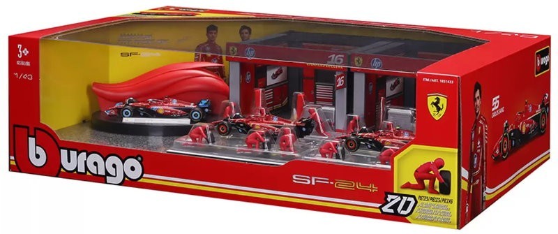 Burago 1:43 Formula One Racing Deluxe Paddock Ferrari, McLaren, Mercedes, RedBul