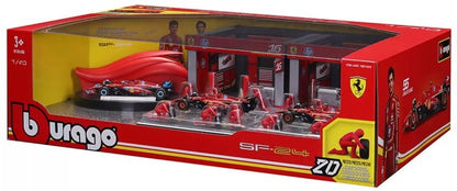 Burago 1:43 Formula One Racing Deluxe Paddock Ferrari, McLaren, Mercedes, RedBul