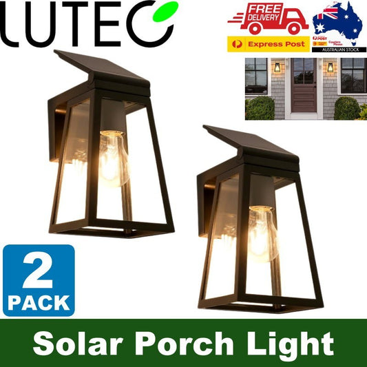 LUTEC 2-Pack Solar LED Coach Porch Light Aluminium Dusk to Dawn Wall Lights