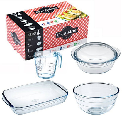 O Cuisine 4pc Glass Cookware Starter Pack Gift Set Bowl, Jug, Casserole, Roaster