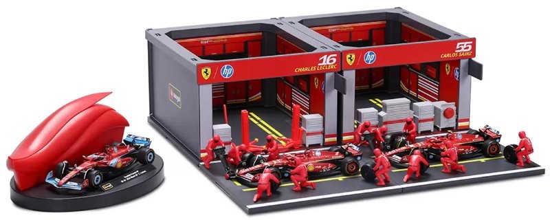 Burago 1:43 Formula One Racing Deluxe Paddock Ferrari, McLaren, Mercedes, RedBul