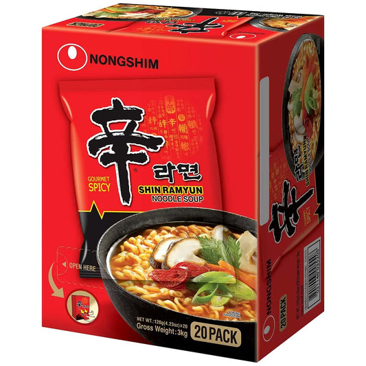 Nongshim Shin Ramyun Instant Noodle Soup Gourmet Spicy Noodle Box Bulk 20 x120g