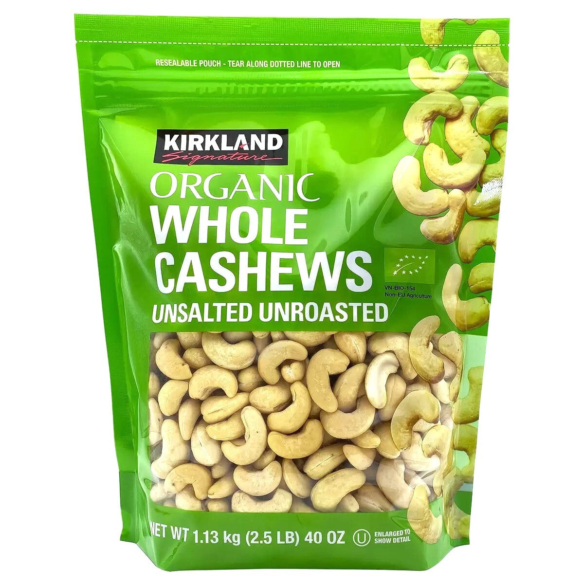 Organic Unsalted Unroasted Whole Cashews Vegan Kids School Lunch Snack 1.13Kg