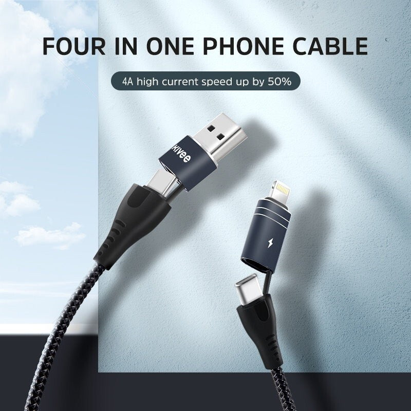 Kivee 4-in-1 Multi Fast Charging Cable USB-C 8 Pin to Type C USB Charging Cable