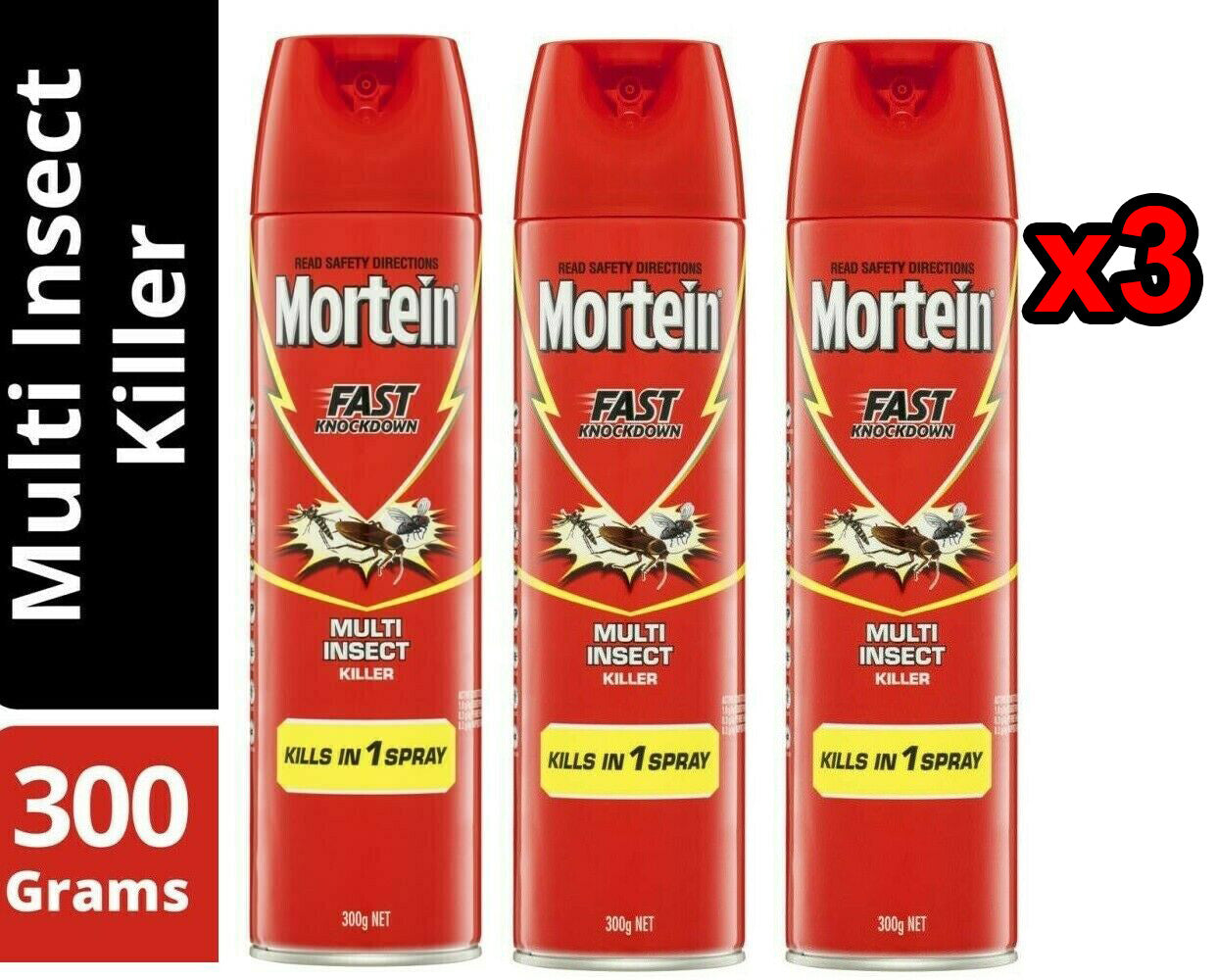3x Mor tein Fast Knockdown Multi Insect Fly Mosquito Bugs Killer Pest Spray 300g