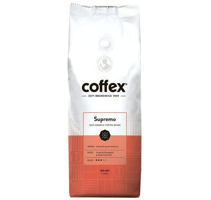 Coffex Supremo Blend 100% Arabica Whole Coffee Bean Roaster Medium Roast 1kg