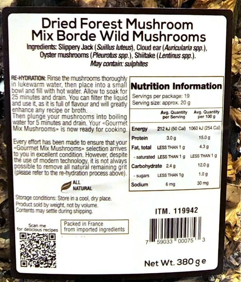 The Wild Mushroom Co Dried Gourmet Mix Mushrooms 380g Oyster, Slippery Jack...