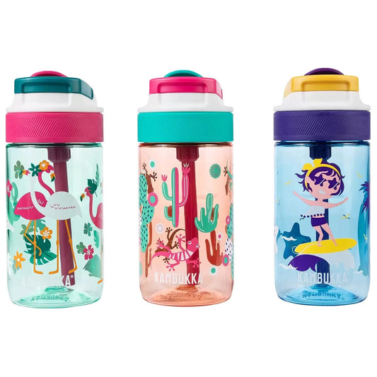 3 x 400ml Kambukka Lagoon Kids Water Drink Bottle Dishwasher Safe Green Pink