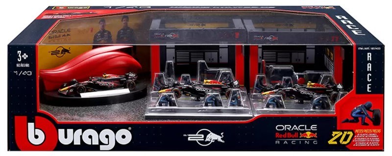 Burago 1:43 Formula One Racing Deluxe Paddock Ferrari, McLaren, Mercedes, RedBul