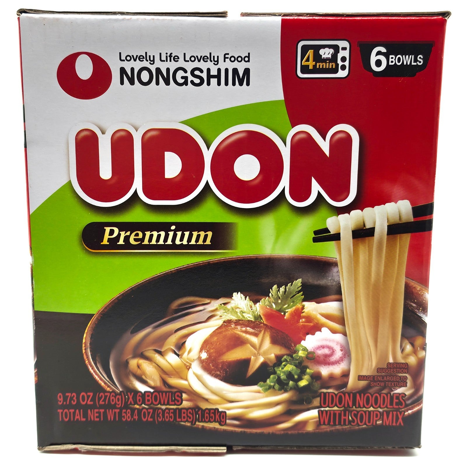 NongShim Premium Udon Japanese Style Instant Noodle Soup Bowl No MSG 6 x 276g