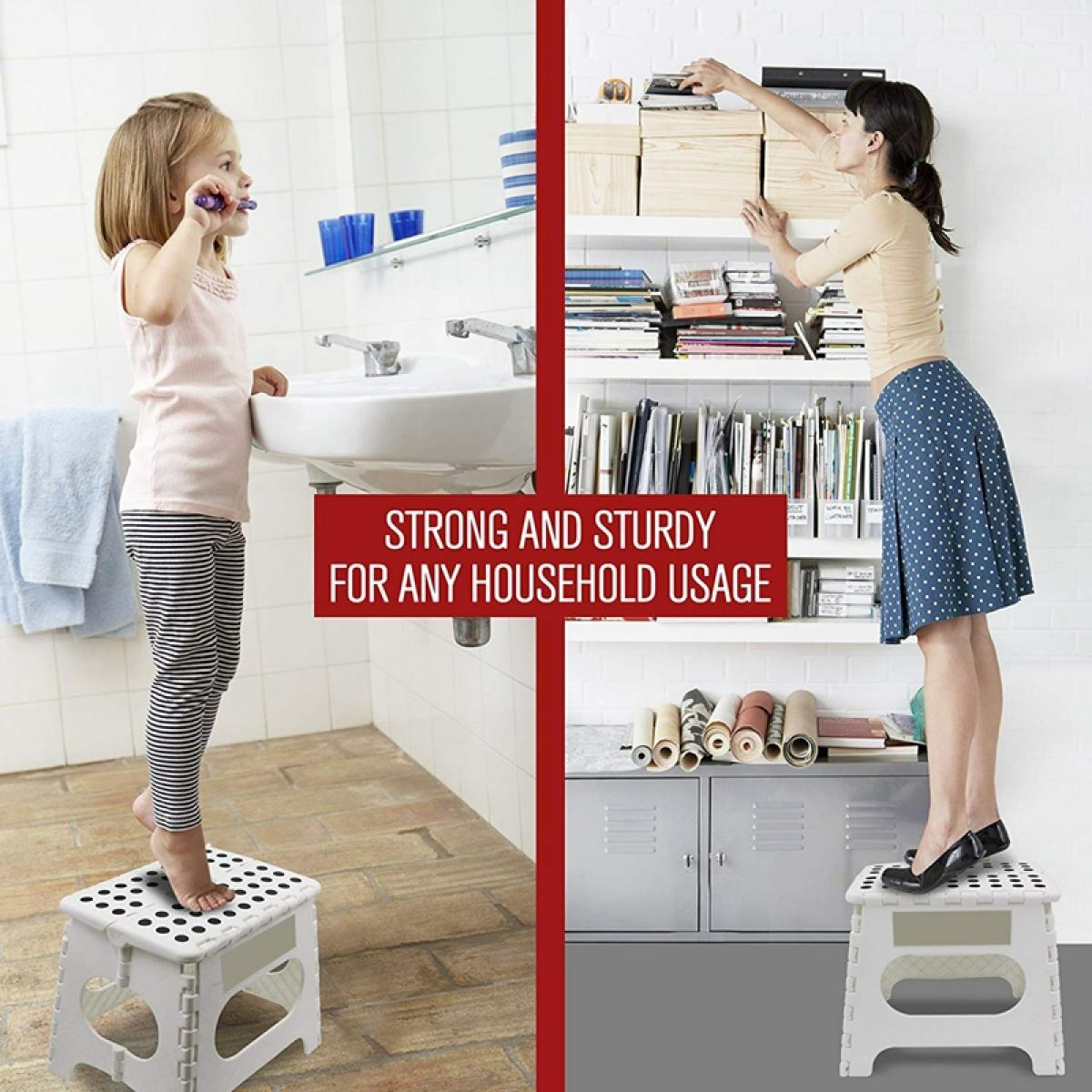 Folding Step Stool Portable Plastic Easy Foldable Chair Store Flat Outdoor White