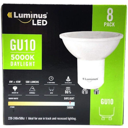 Luminus 8-Pack Dimmable GU10 LED Bulb 6W 500LM 5000K Daylight Recessed Downlight