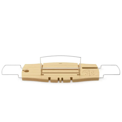 Expandable Natural Bamboo Bathtub Caddy Tray Adjustable Bath Tub Organiser Shelf