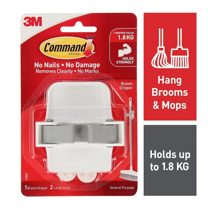 2 x 3M Command White Adhesive Broom Stick Gripper Holder Storage Holds 1.8Kg