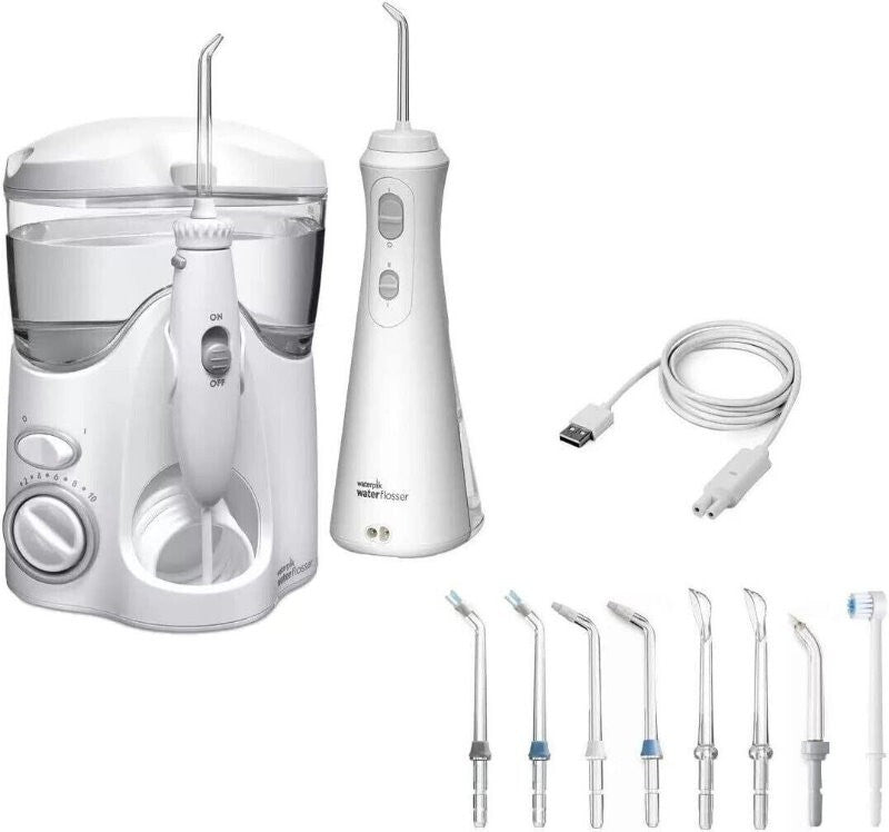 Waterpik Ultra & Travel Cordless Plus Water Flosser Pack +10 Accessory Tip