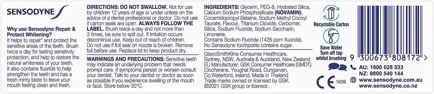 100g Sensodyne Repair & Protect Whitening Toothpaste Oral Dental Health Care