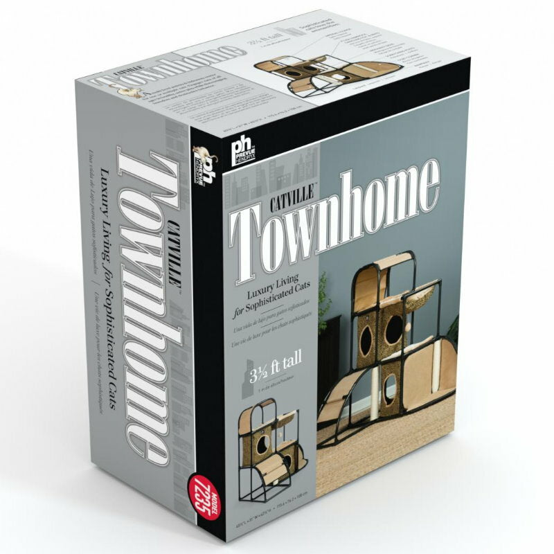 Prevue Pet Cat Catville Townhome Corner Hideaway Scratching Post Fun House Toy